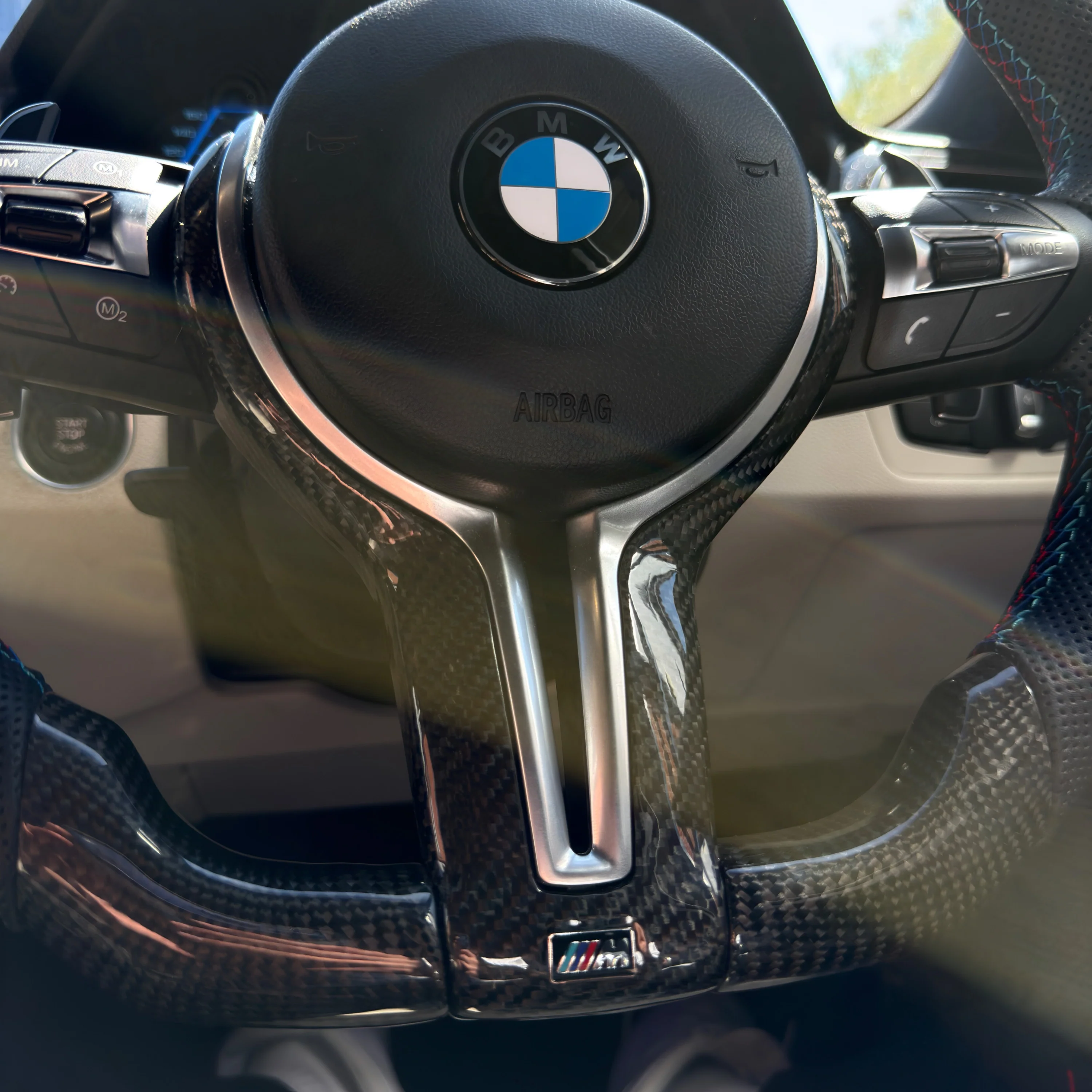 BMW F Series Carbon Fibre/Perforated Leather Flat Bottom Steering Wheel - Image 3