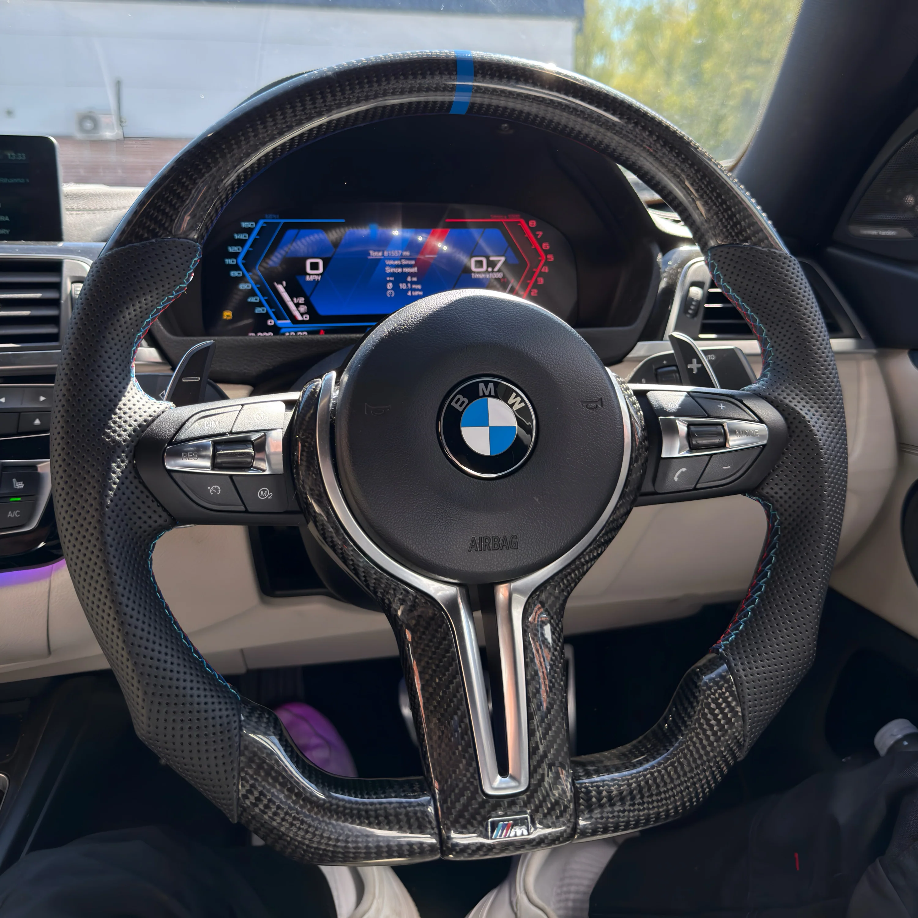 BMW F Series Carbon Fibre/Perforated Leather Flat Bottom Steering Wheel - Image 4